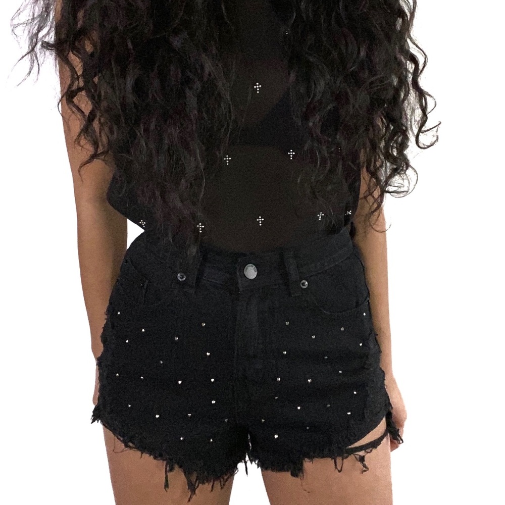 Black studded distressed denim shorts Size 4
